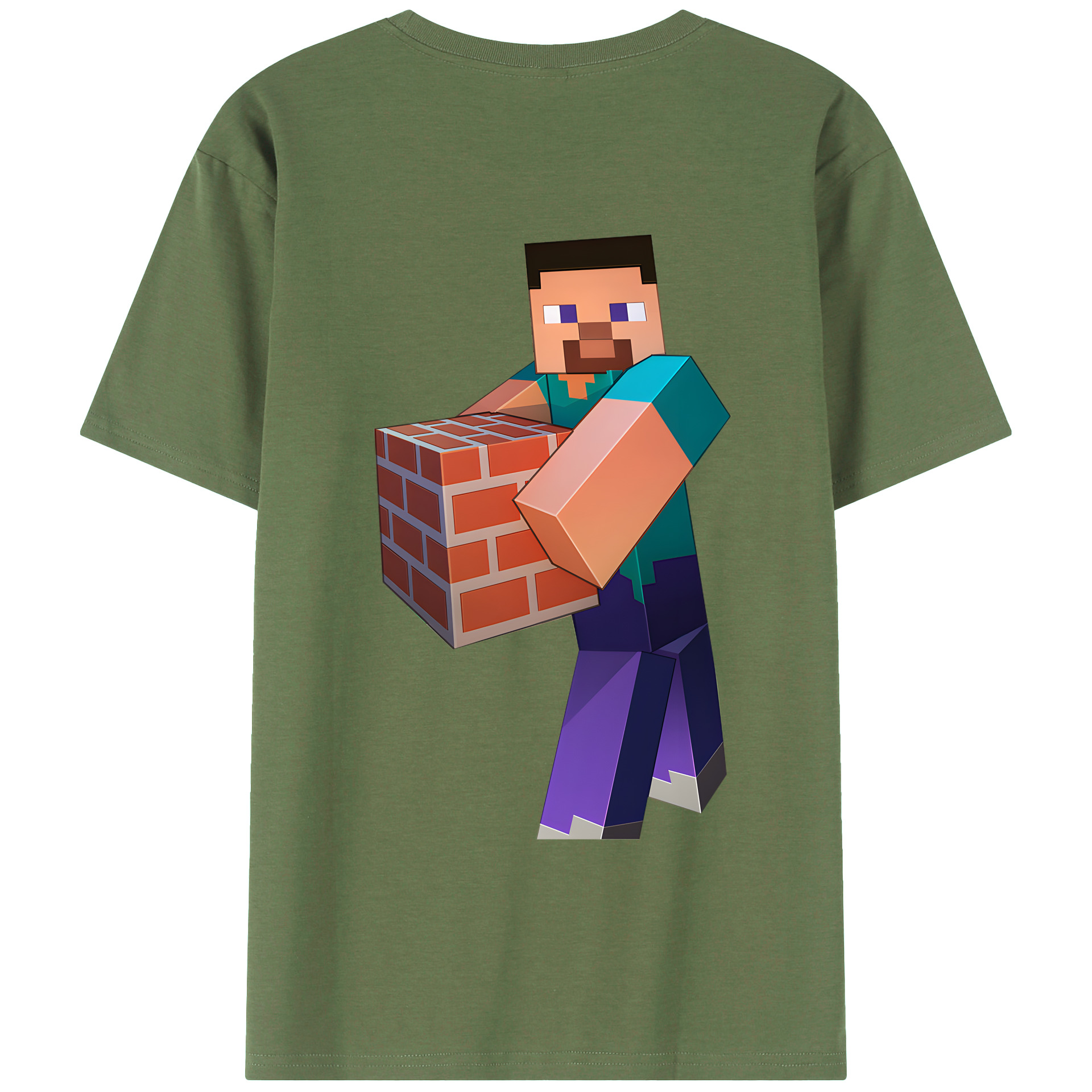 （画像用） マインクラフト ブロックの世界 Minecraft MC Block world 綿100％ メンズ半袖Tシャツ（バックプリント） 通気性
